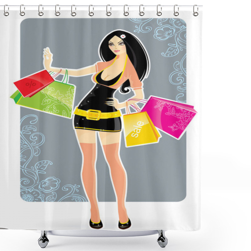 Personality  Shopping Woman Shower Curtains