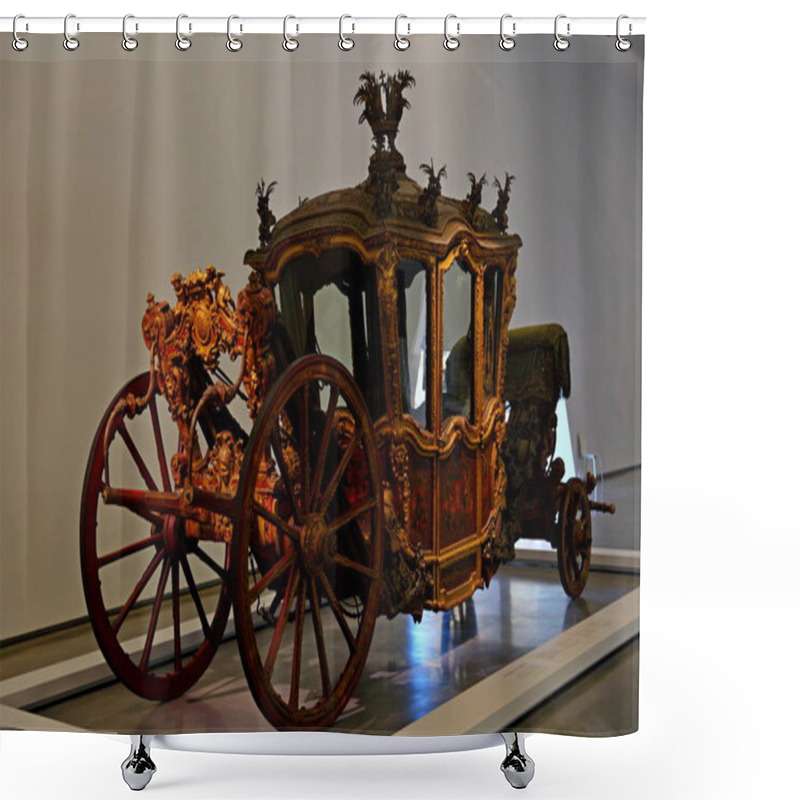 Personality  Exhibits Of Antique Carriages In National Coach Museum In Lisbon, Portugal (Museu Nacional Dos Coches) Shower Curtains