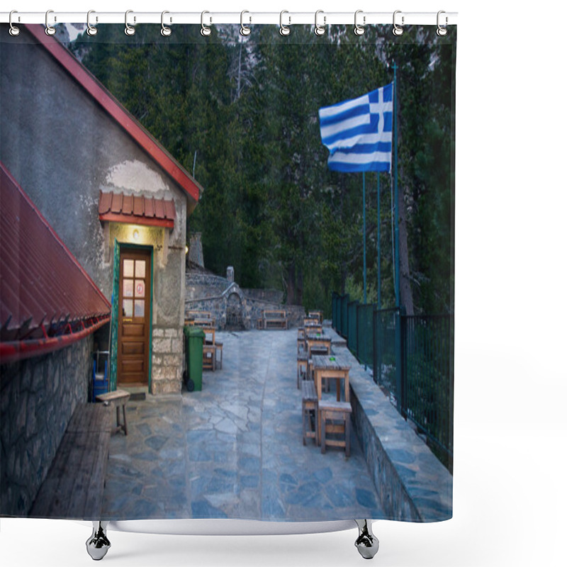 Personality  Stone House In The Evening, Greek Flag Shower Curtains