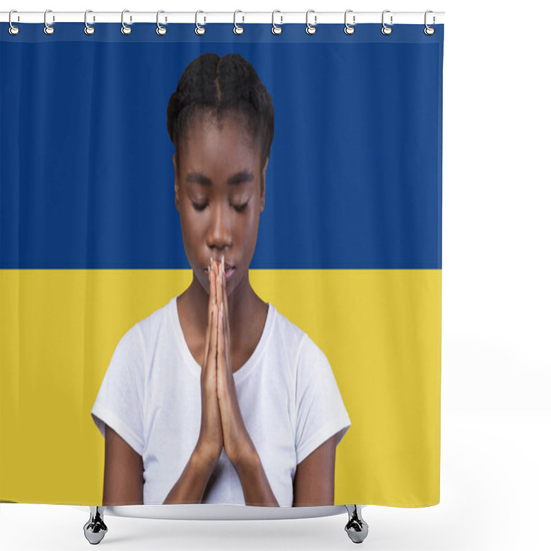 Personality  Black Teen Girl Playing Asking To Stop Russian Aggression Shower Curtains