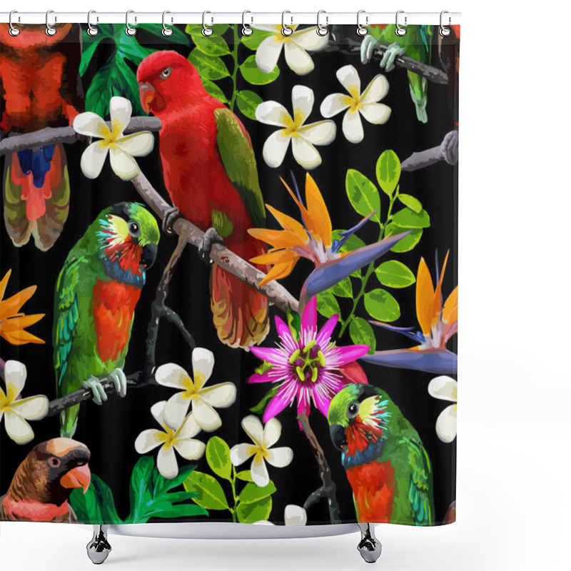 Personality  Exotic Birds And Beautiful Flowers Shower Curtains