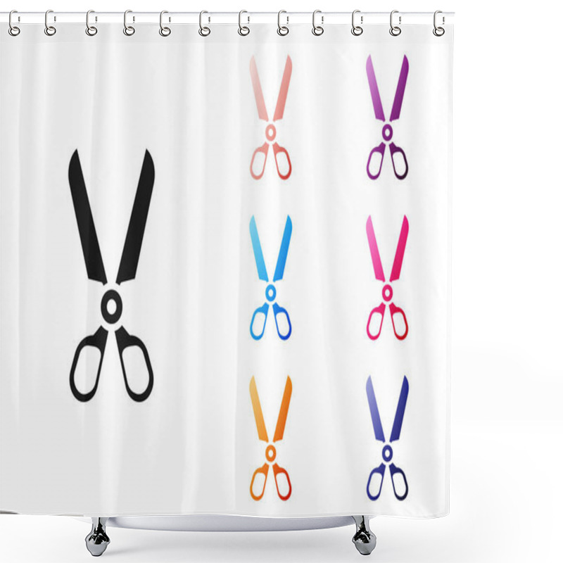 Personality  Black Scissors Icon Isolated On White Background. Cutting Tool Sign. Set Icons Colorful. Vector Illustration Shower Curtains