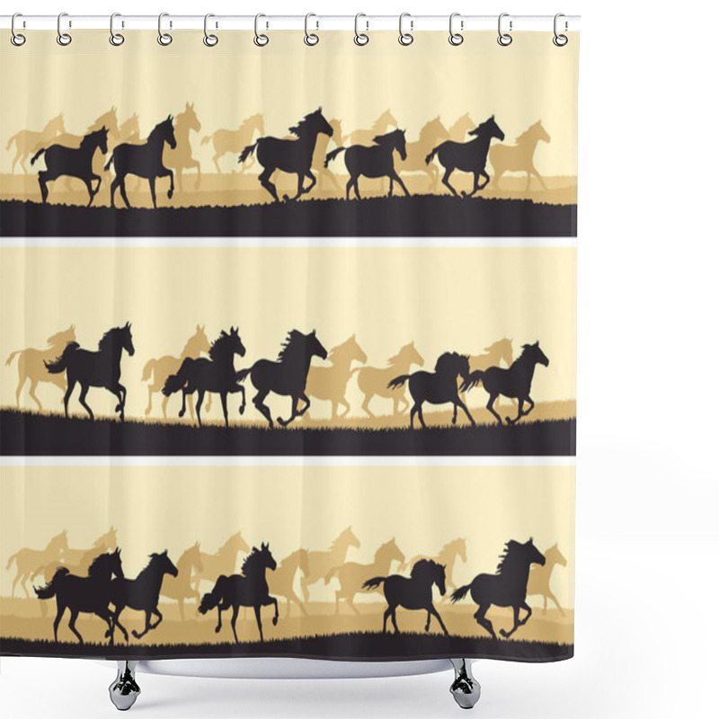 Personality  Horizontal Illustration Herd Of Horses. Shower Curtains