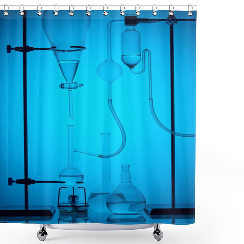 Personality  Scientific Analysis In Modern Laboratory On Blue Shower Curtains