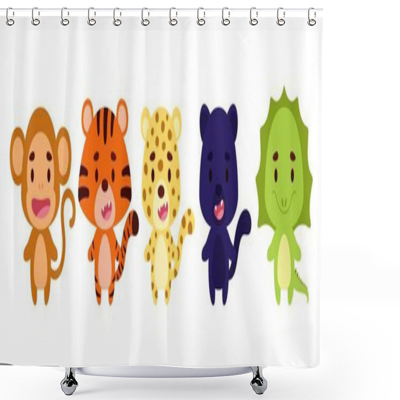 Personality  Cute Little Jungle Animals Set. Collection Funny Animals Characters For Kids Cards, Baby Shower, Birthday Invitation, House Interior. Bright Colored Childish Vector Illustration. Shower Curtains