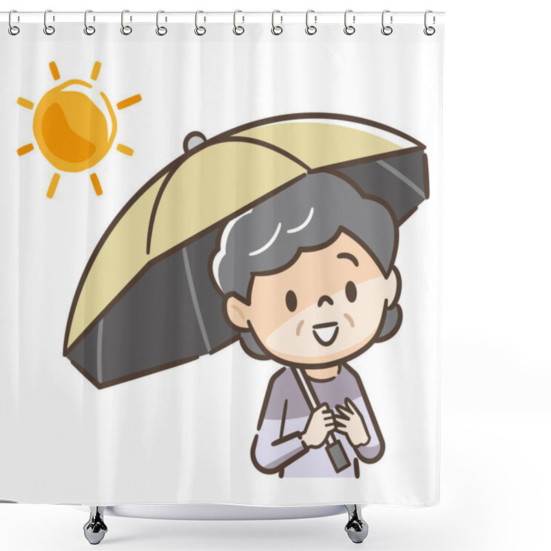 Personality  Vector Illustration Of An Elder Woman Holding A Parasol Shower Curtains