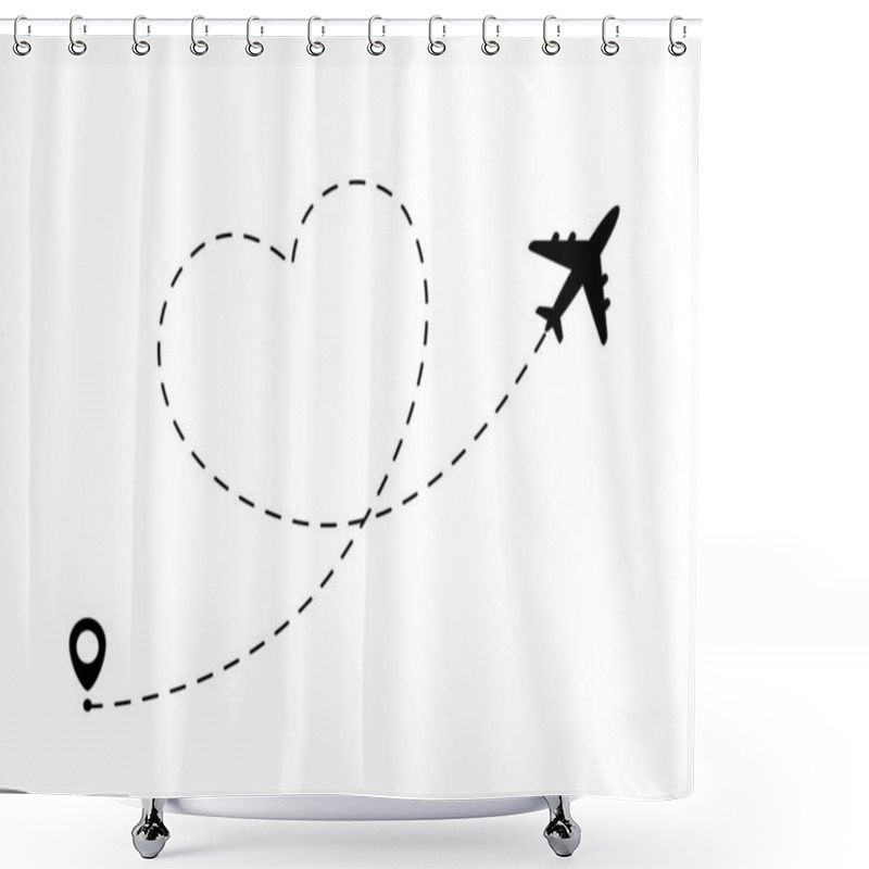 Personality  Airplane Line Path In Heart Form. Romantic And Love Travel Concept Shower Curtains