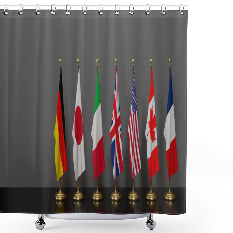 Personality  G7 Summit. Flags Of Members Of G7 Group Of Seven And List Of Countries, Group Of Seven, Copy Space, 3d Illustration And 3d Work Shower Curtains