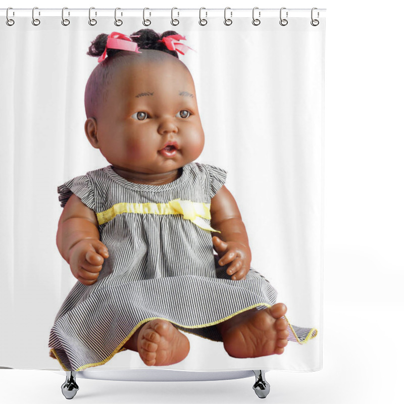 Personality  Children's Toy - A Doll. Black Big Doll Isolated On White Background. Shower Curtains