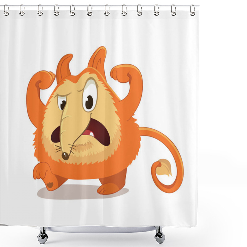 Personality  Fantasy, Round And Cute Character With Ears And Long Nose, Reminiscent Of A Red Fox Vs Dog. Angry, Furious And Irritated Facial Expression. Isolated. Shower Curtains