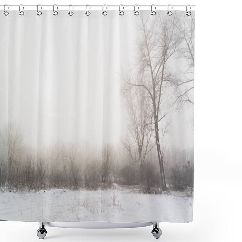 Personality  Trees In The Fog Winter Field Shower Curtains