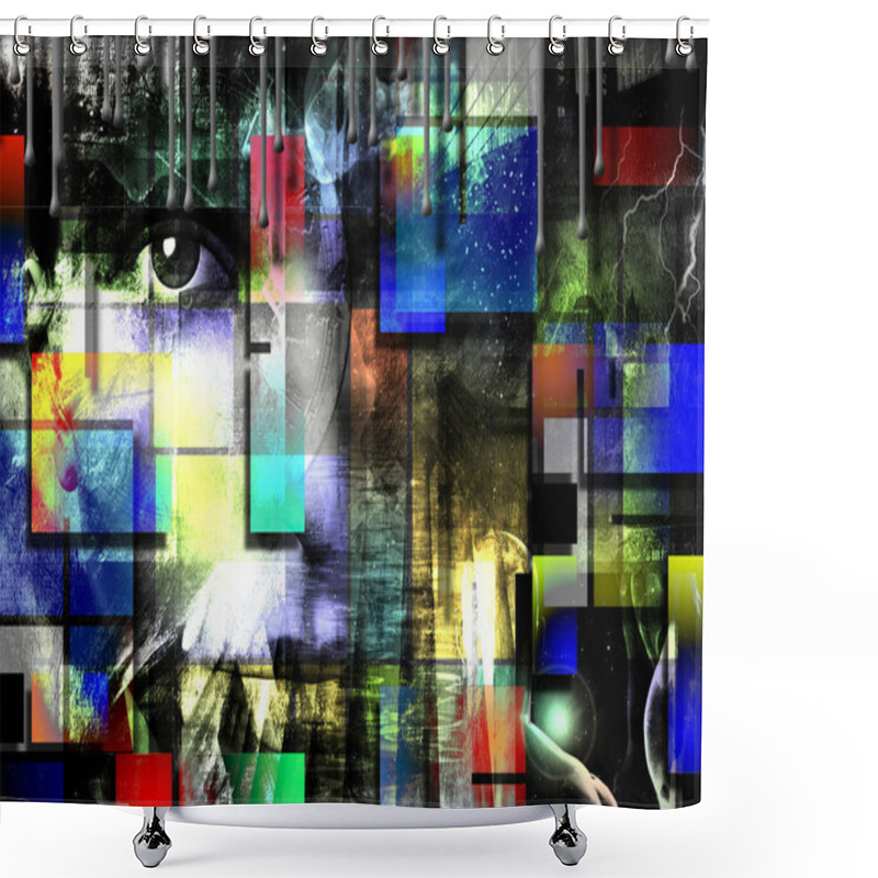 Personality  Abstract Design With Eye. Mondrian Pattern Shower Curtains