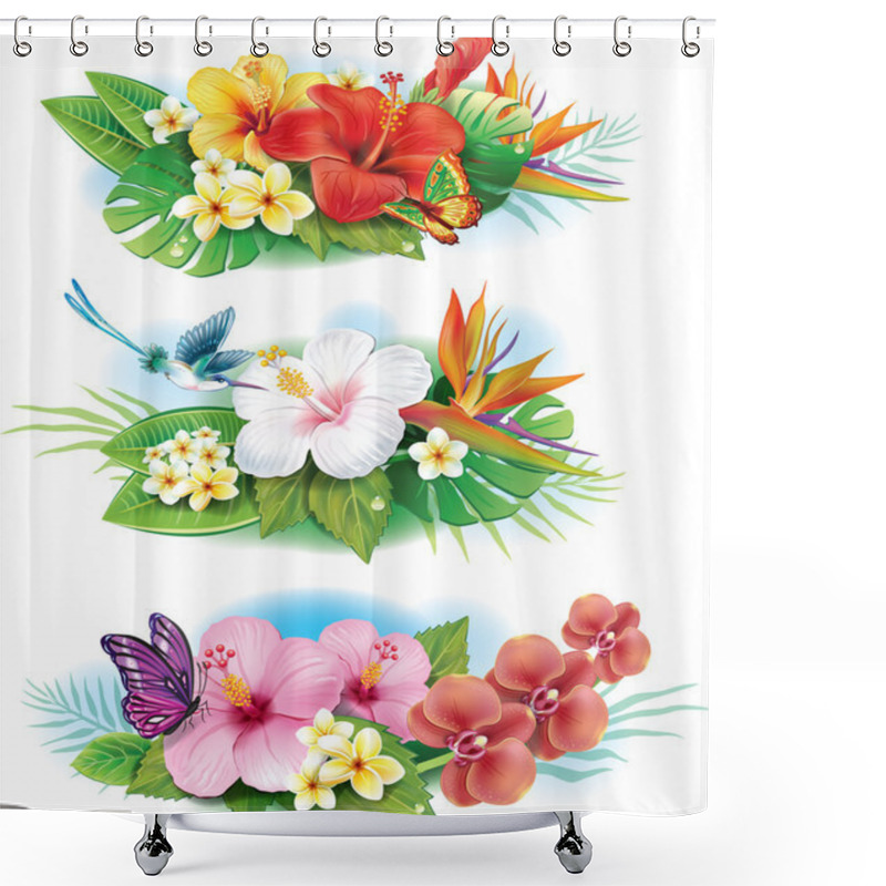 Personality  Arrangement From Tropical Flowers Shower Curtains