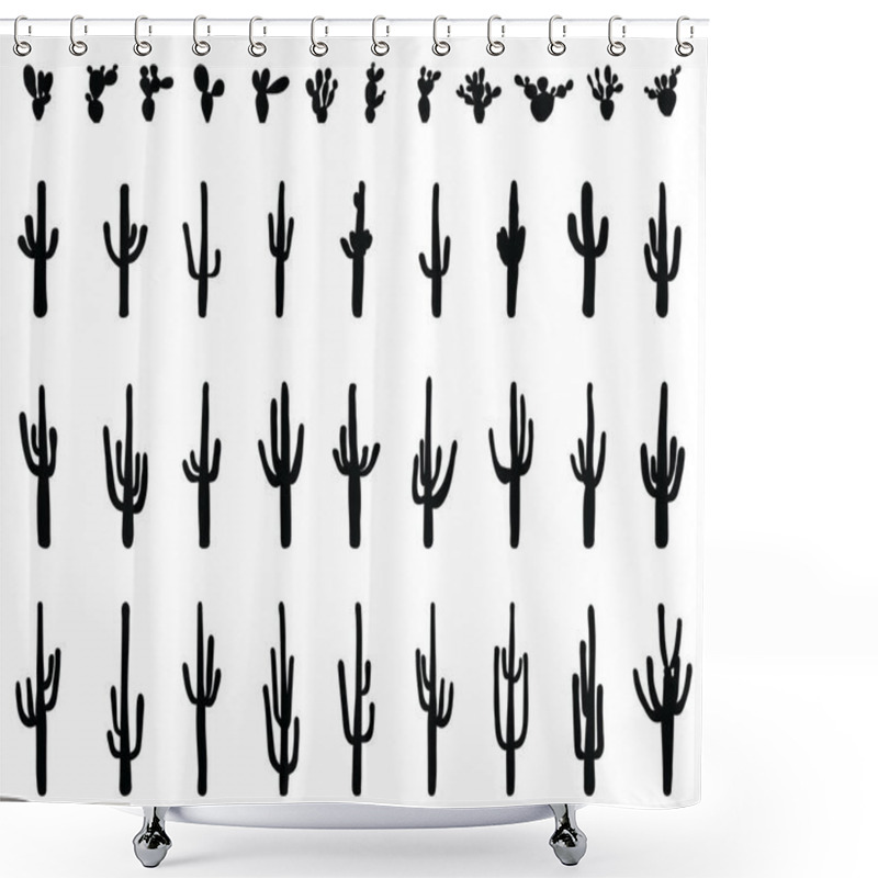 Personality  Black Silhouettes Of Different Cactus On A White Background Shower Curtains