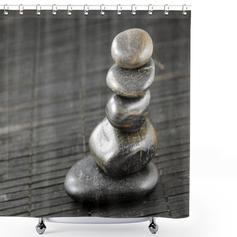 Personality  Black Zen Stones On Bamboo Place Mat, Concept Of Balance Shower Curtains