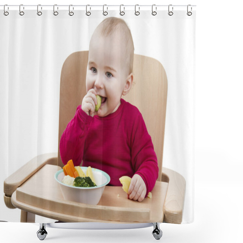 Personality  Young Child Eating In High Chair Shower Curtains