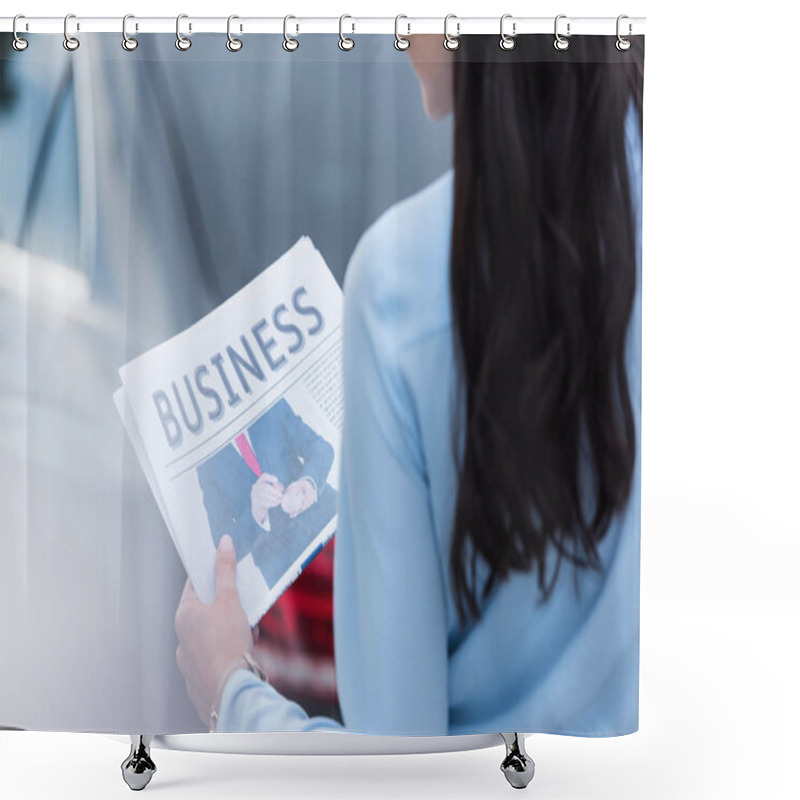 Personality  Woman Holding Business Newspaper Shower Curtains