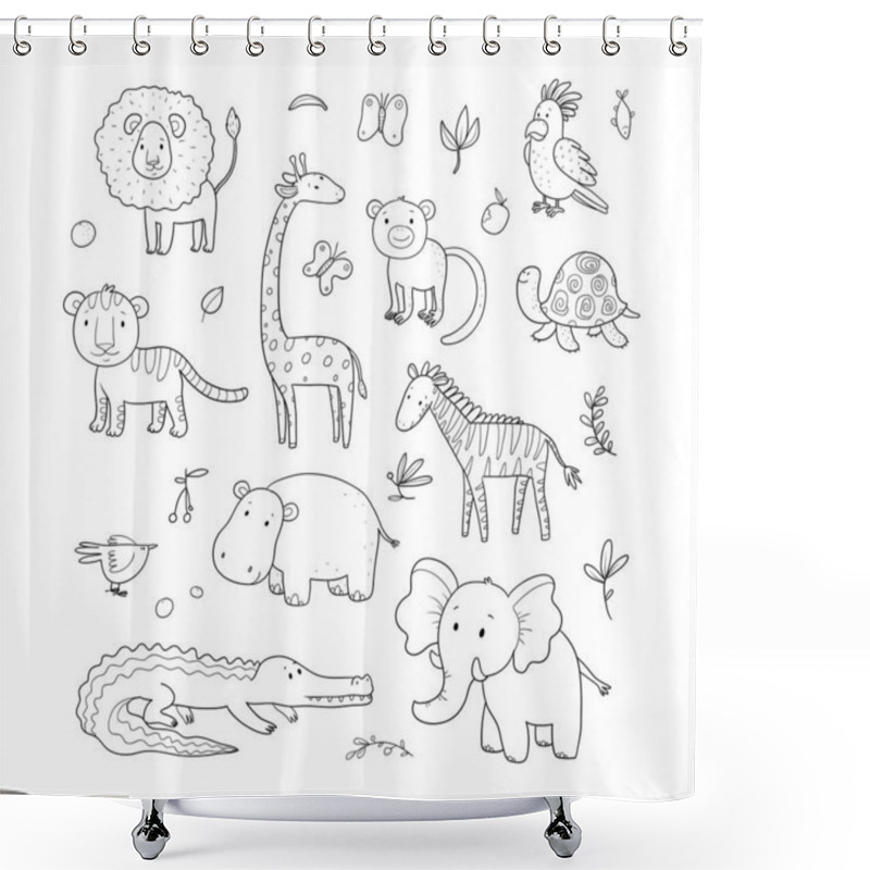 Personality  African Animals. Cute Cartoon Lion And Tiger, Elephant And Zebra, Monkey And Parrot. Fun Zoo. Shower Curtains