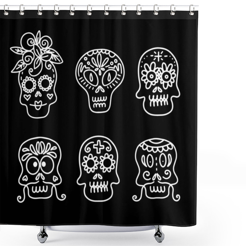 Personality  Set Of Vector Illustrations Of Decorated Skulls Shower Curtains