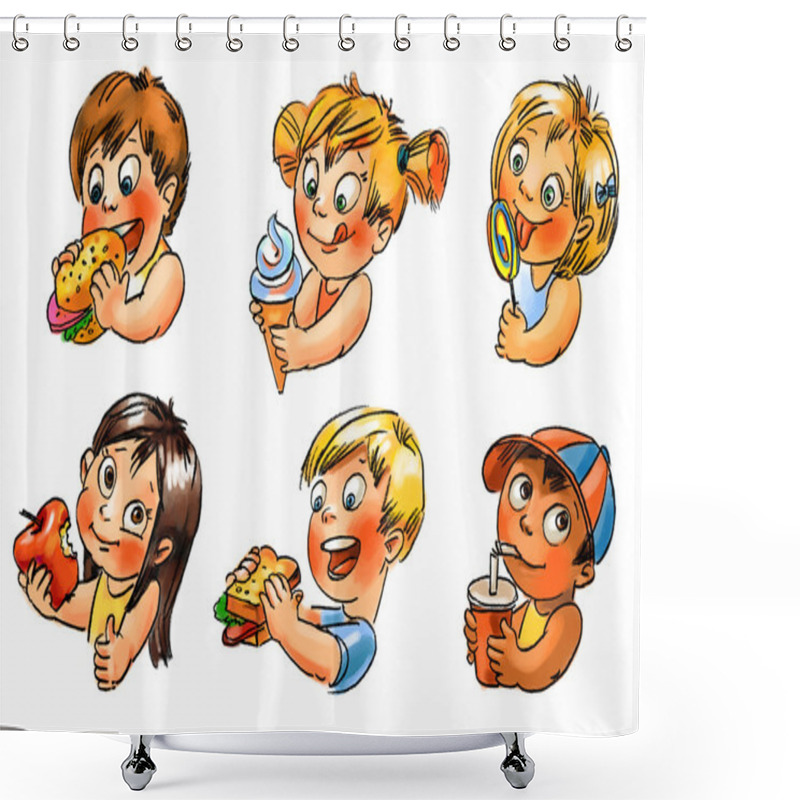 Personality  Child Eats. Hand Painted Illustration Shower Curtains