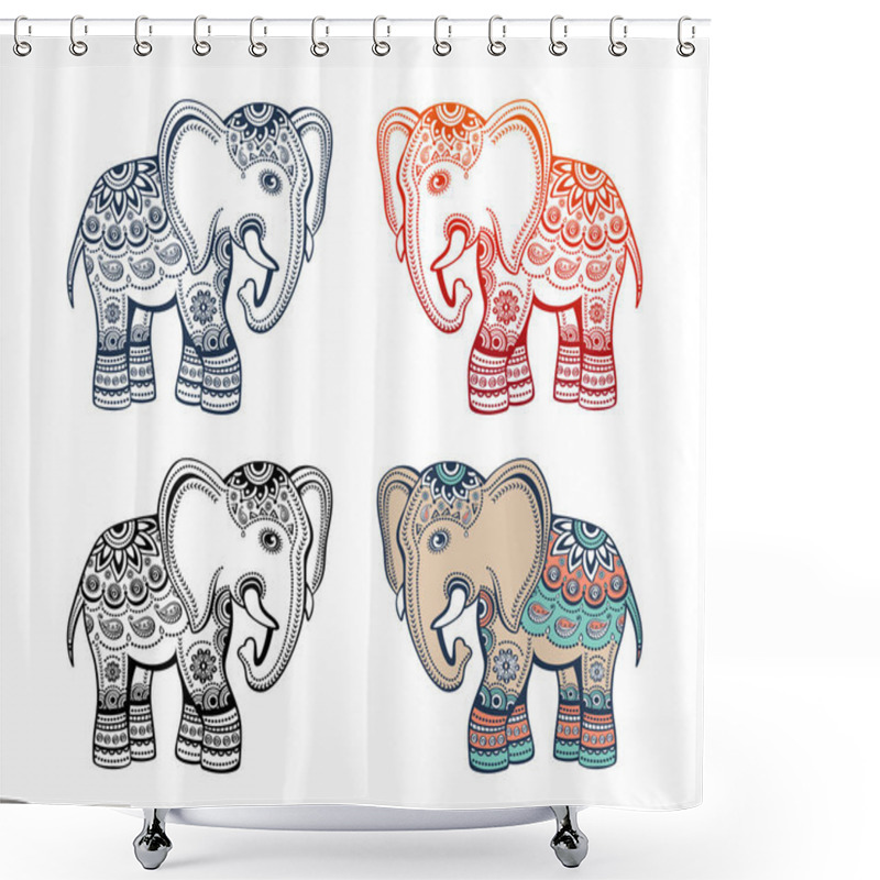 Personality  Indian Ethnic Elephant With African Tribal Ornament Shower Curtains