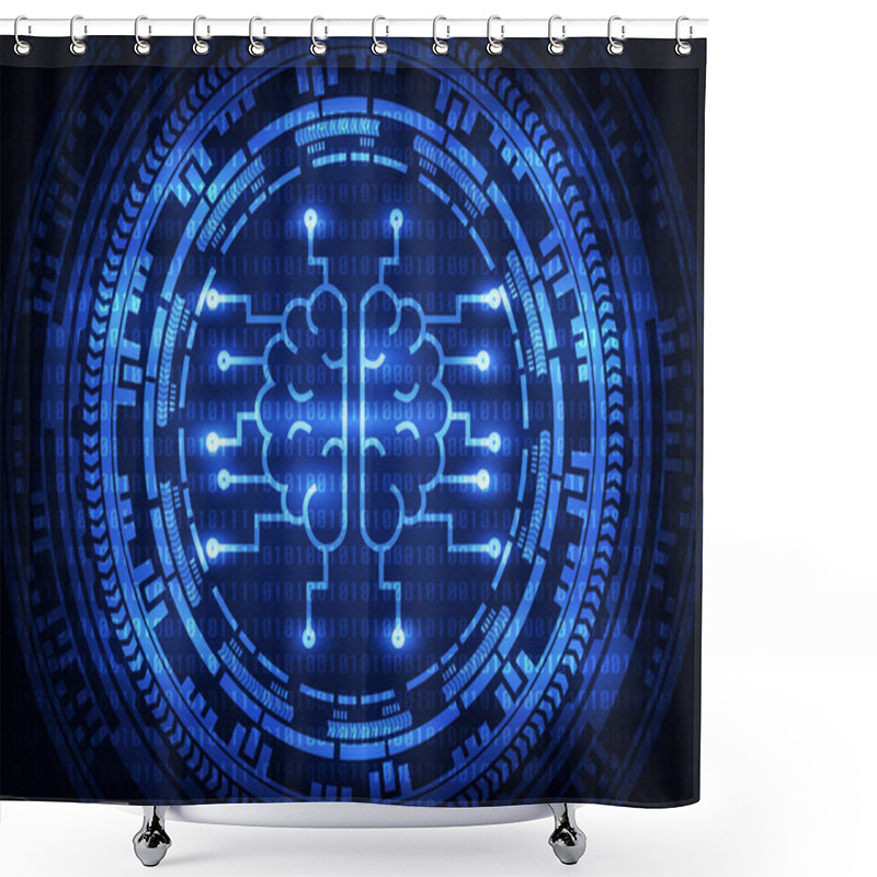 Personality  Artificial Intelligence Brain With Ring Gears On Binary Code Background. Vector Illustration Technology Abstract Background. Shower Curtains