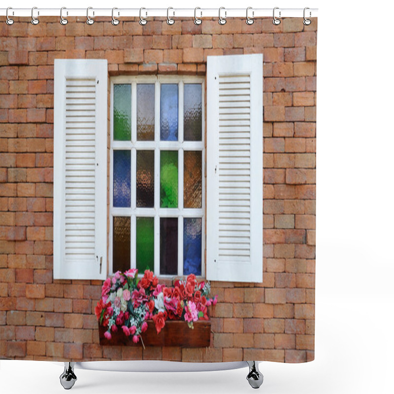 Personality  White Window On Red Brick Wall Shower Curtains