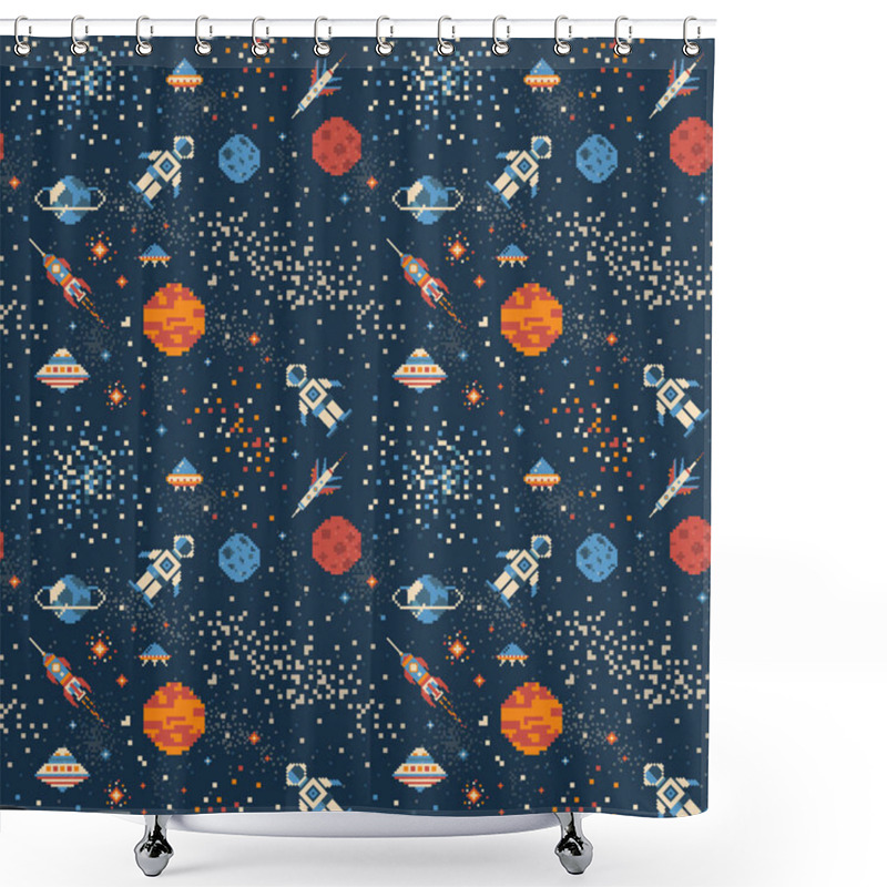 Personality  Pixel Art Inter Galactic Adventure Space Pattern Shower Curtains