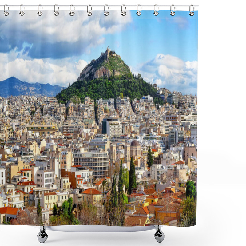 Personality  View Of Lycabettus Mount From Acropolis Hill In Athens, Greece. Cityscape Of Historical Town Of Athens With Old And Modern Greek Houses.  Shower Curtains