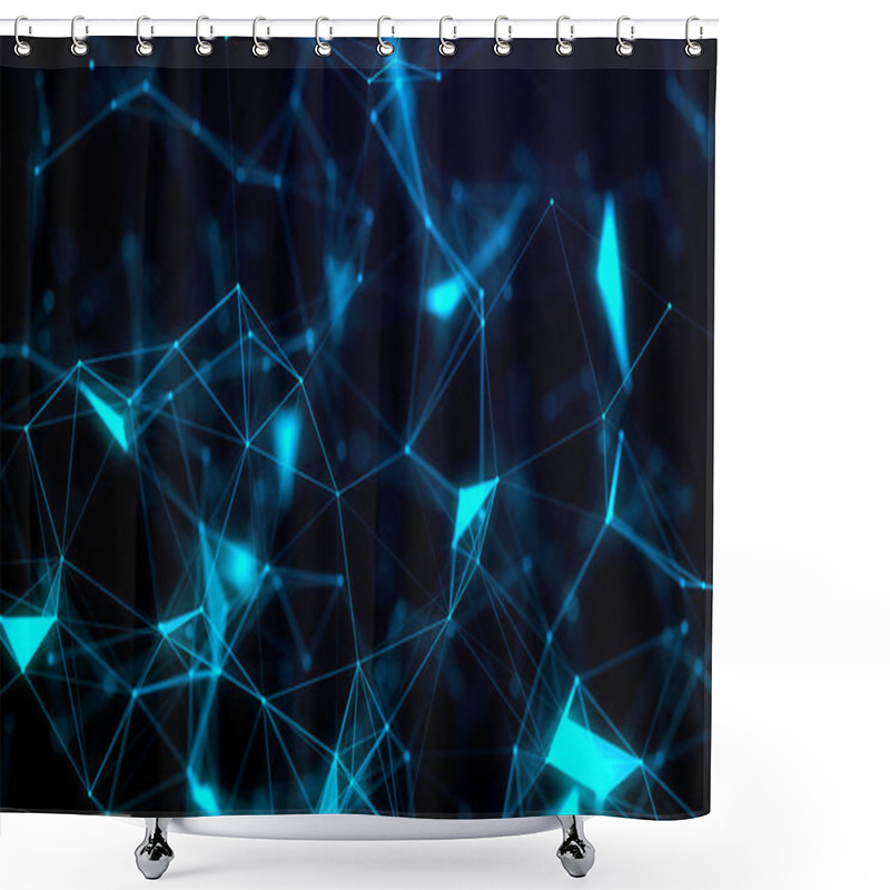 Personality  Abstract Digital Connection Moving Dots And Lines. Technology Background. Network Connection Structure. Colored Polygonal Space. Plexus Effect. Vector Illustration. Shower Curtains