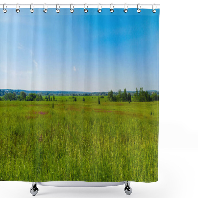 Personality  Image Of A Blooming Field In The Morning Shower Curtains