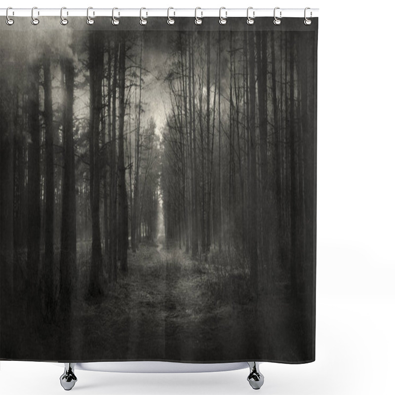 Personality  Mysterious Forest With Trees On Background. Shower Curtains