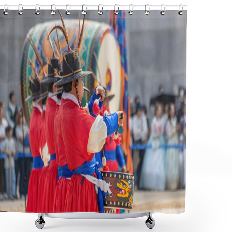 Personality  Changing Of The Guard Ceremony In Gyeongbokgung Palace Seoul South Korea Shower Curtains