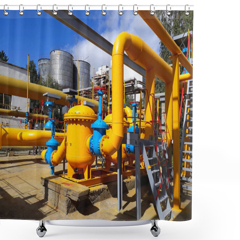 Personality  Industrial Gas Distribution Pipeline Station, Yellow Pipes, Tubes, Valve And Other Equipment Shower Curtains