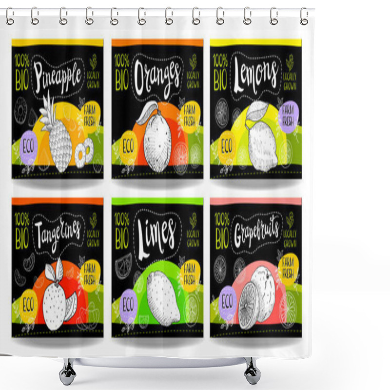 Personality  Set Of Hand Drawn Food Labels, Spices Labels, Fruit Labels, Vege Shower Curtains