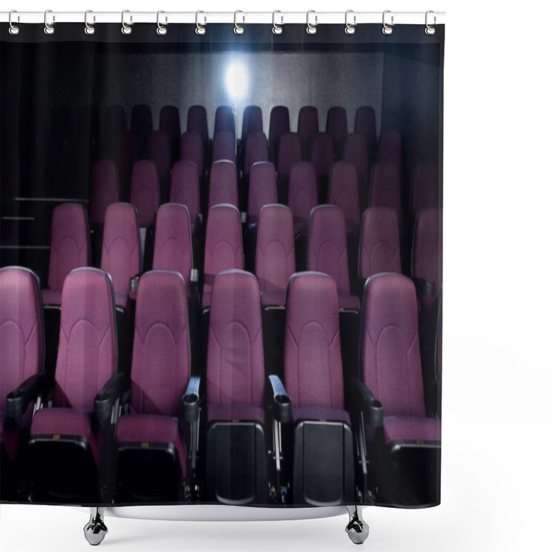 Personality  Red Seats In Empty Dark Movie Theater With Back Light Shower Curtains