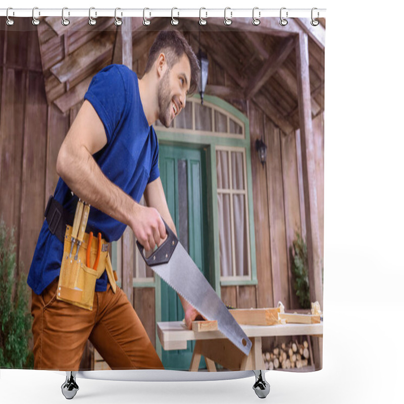 Personality  Carpenter Sawing Wood Shower Curtains