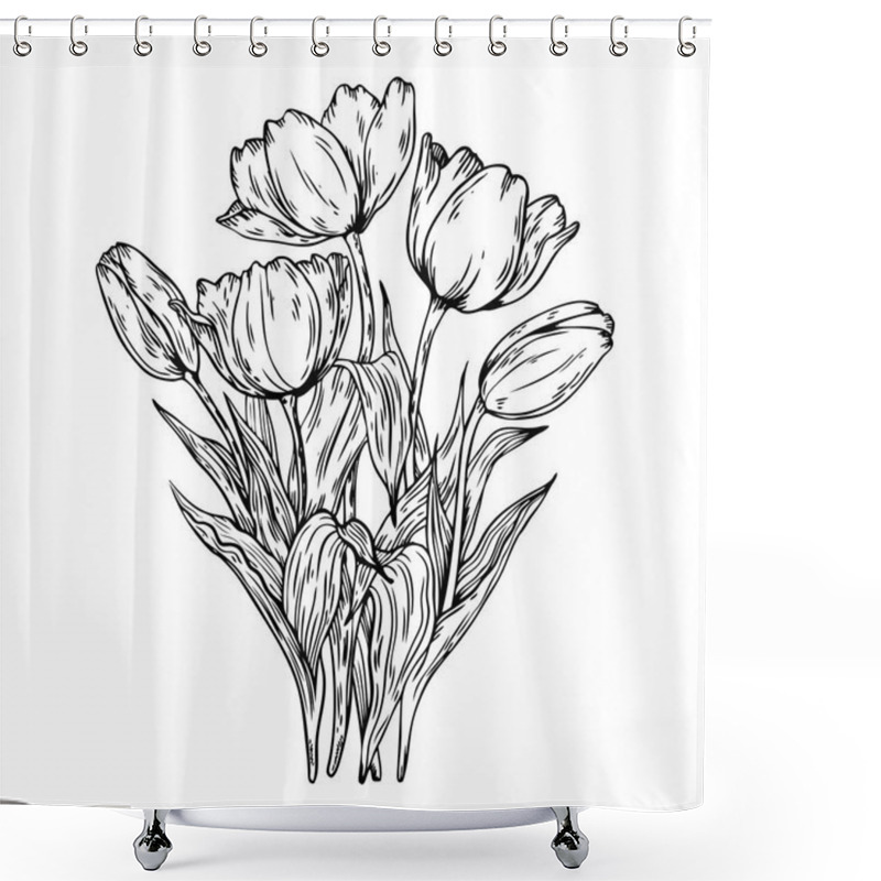 Personality  Bouquet Of Tulips Vector Illustration Shower Curtains