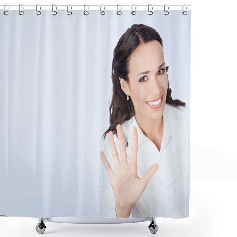 Personality  Businesswoman Showing Five Fingers Shower Curtains