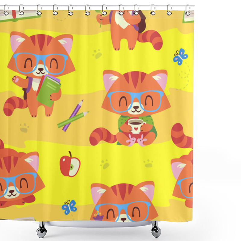 Personality  Vector Cartoon Style Kawaii Nerd Cat Set Shower Curtains