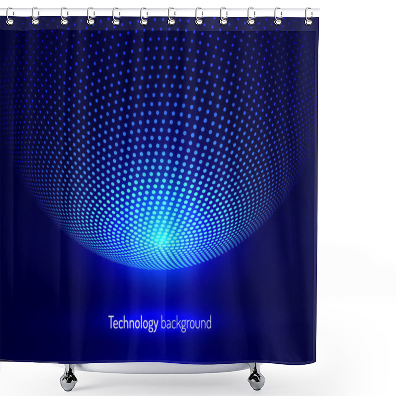 Personality  Abstract Technical Background From Spheres. Perspective Circle With The Effect Of Glow And Glare. Halftone Vector Illustration Shower Curtains