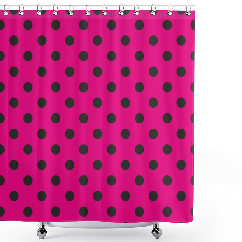 Personality  Seamless Vector Pattern With Black Polka Dots On Neon Pink Background Shower Curtains