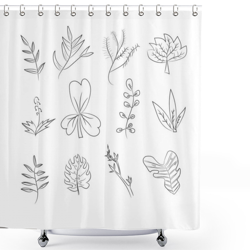 Personality   Set A Collection Of Hand-drawn Botanical Leaf Designs, Featuring Various Shapes And Patterns, Arranged In Rows. Each Leaf Has A Unique Line Art Style, Giving A Minimalist Aesthet Shower Curtains