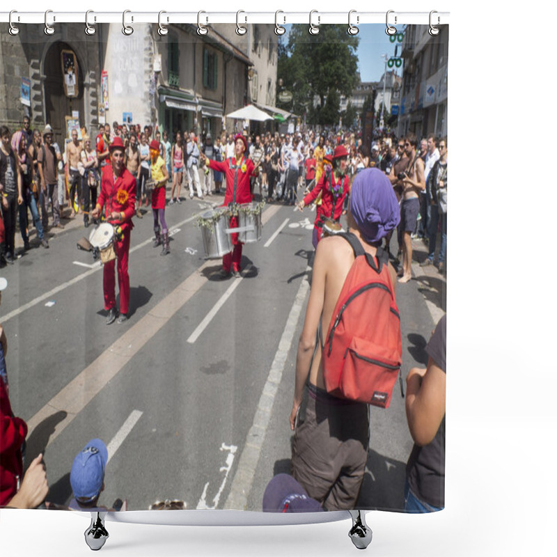 Personality  Funny Street Musicians Surrounded By Spectators. Shower Curtains