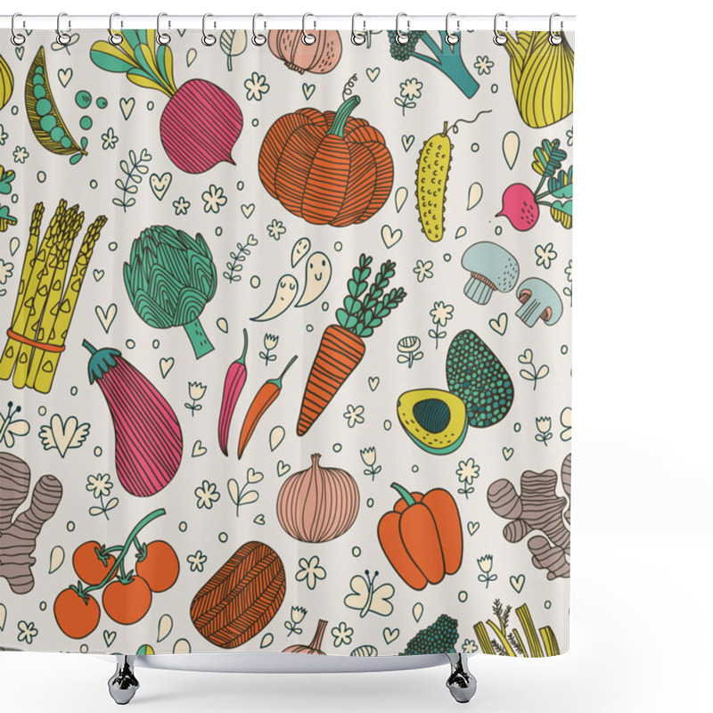 Personality  Green Peas, Eggplant, Potato, Carrot, Pumpkin, Avocado, Leek Shower Curtains