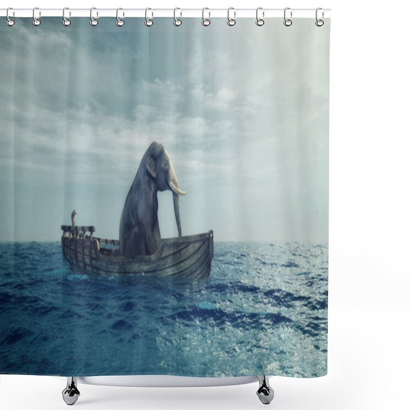 Personality  Elephant In A Boat At Sea. Shower Curtains