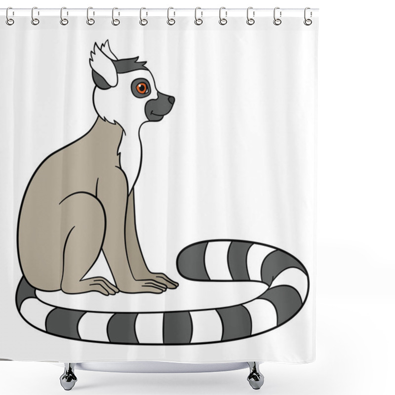 Personality  Cartoon Animals For Kids. Little Cute Lemur Smiles. Shower Curtains