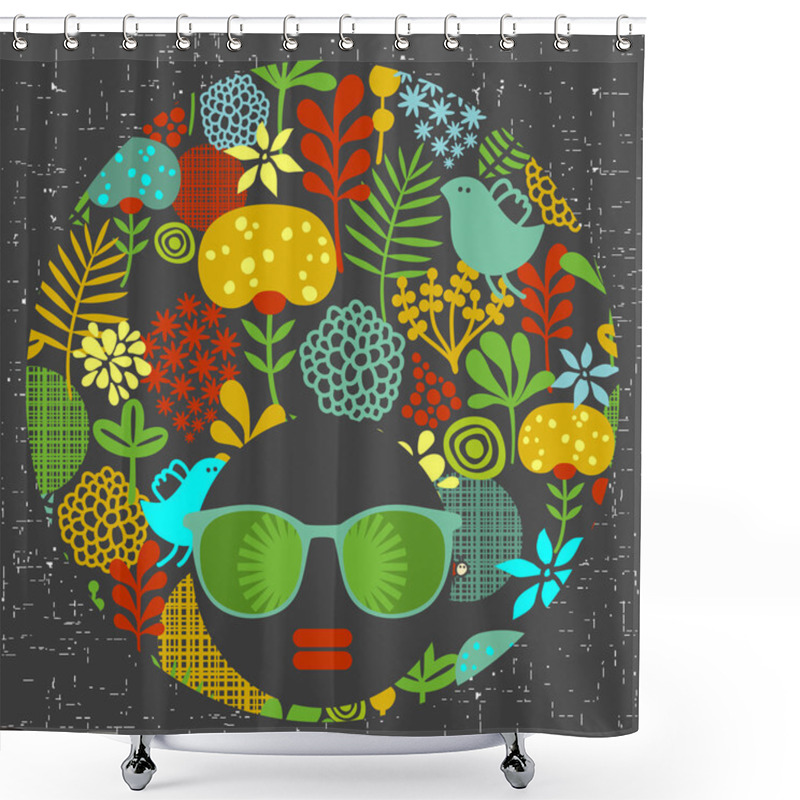 Personality  Black Head Woman In Retro Sunglasses. Shower Curtains