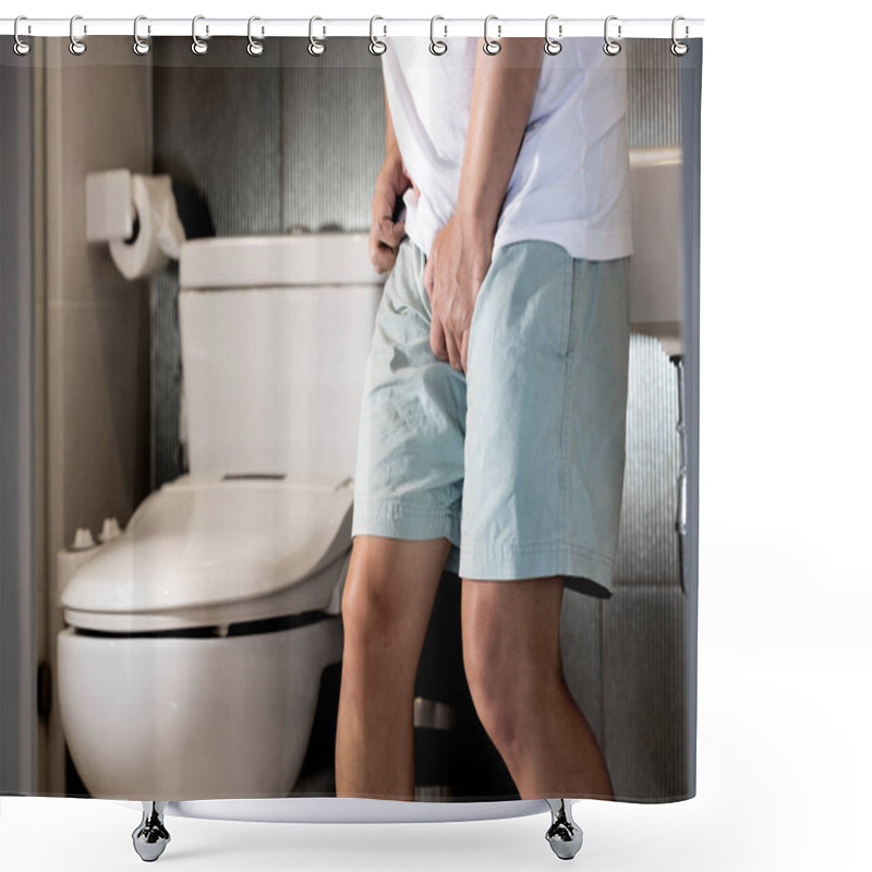 Personality  Sick Asian Middle Aged Man Suffering From Sexually Transmitted Disease(STD),Gonorrhea,Genital Herpes,Venereal Disease,inflammation Of Urethra,Male Patient Holding Crotch,painful Or Difficult Urination Shower Curtains