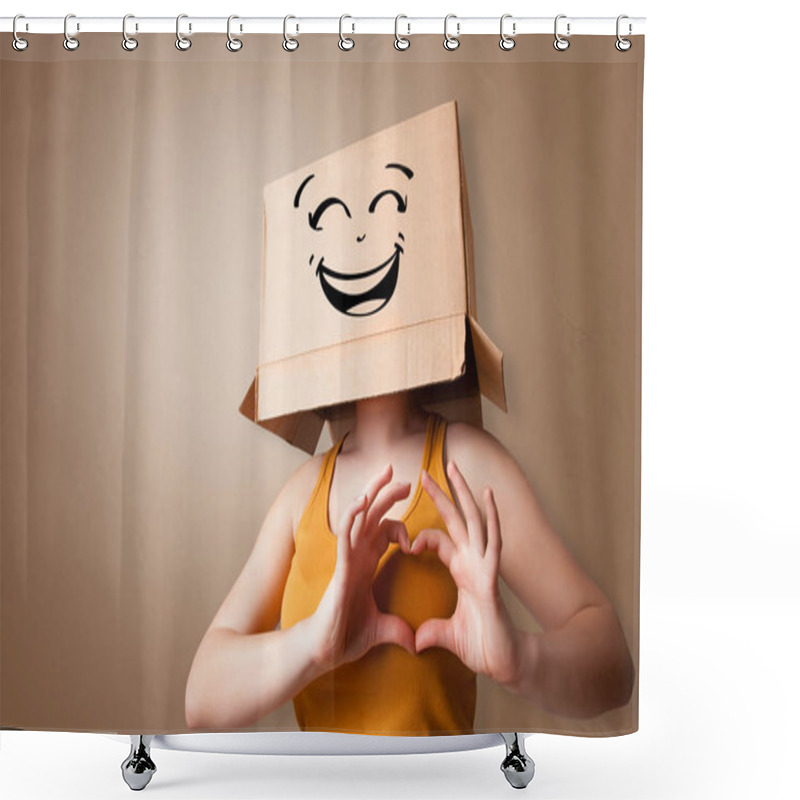 Personality  Young Woman  With Cardboard Box On Her Head Shower Curtains